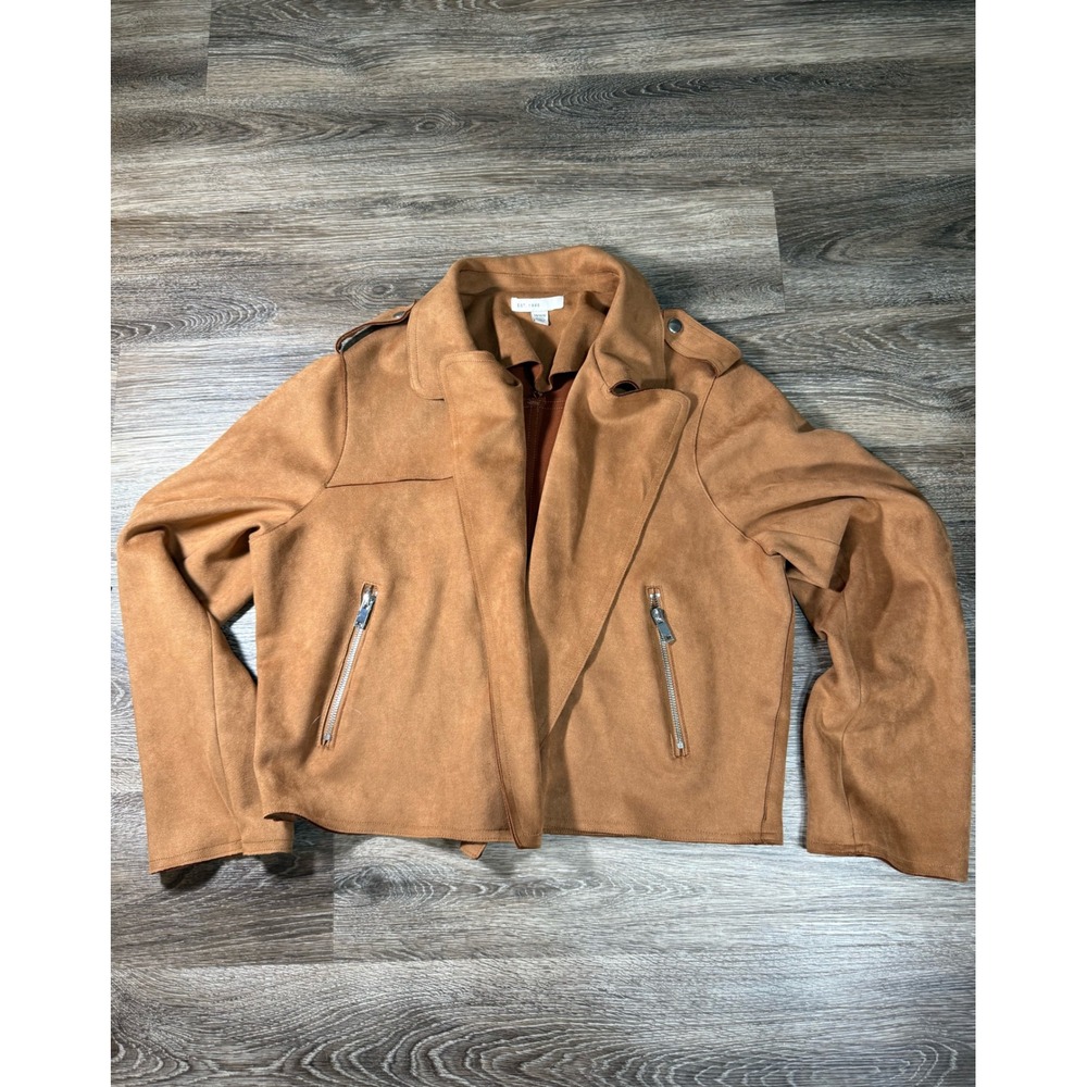 Cato Est 1946 Faux Suede Moto Jacket Brown Open Front 14/16W Plus Size